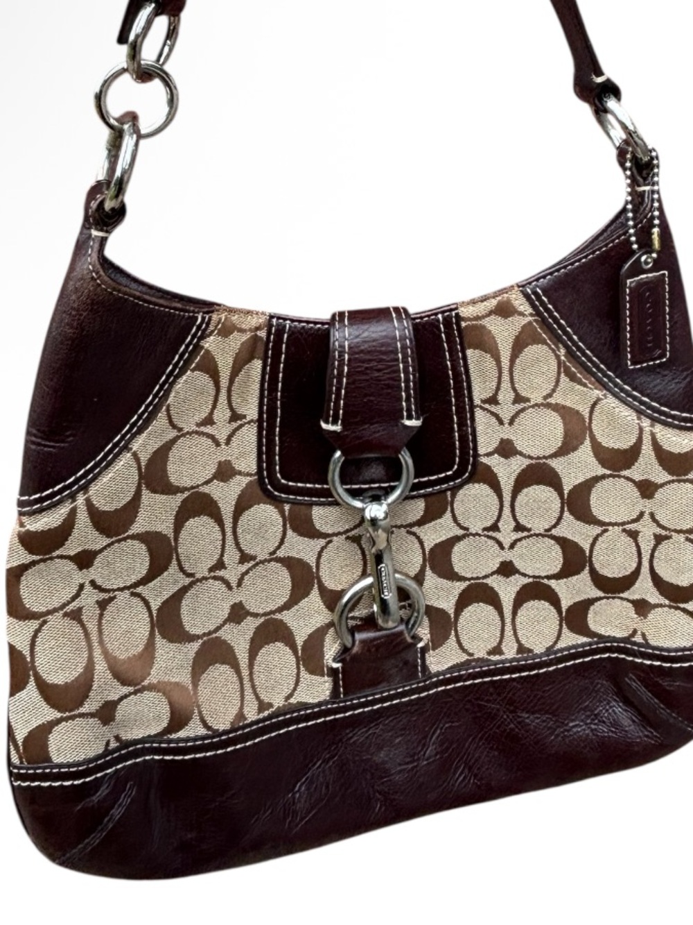 Coach 10242 Signature Brown Leather/Fabric Shoulder Hobo Bag 2006